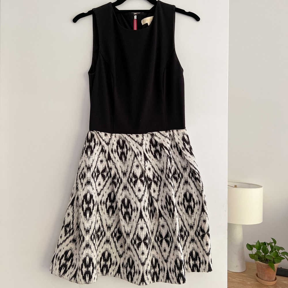 Black and white dress with exposed hot pink zipper from anthropologie